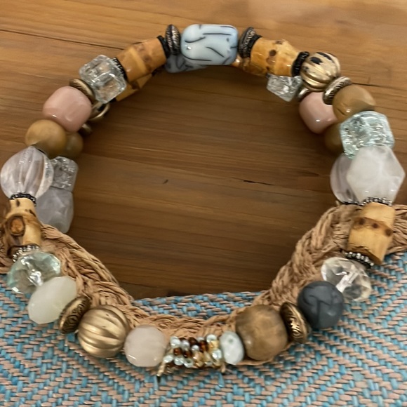 Beautiful aqua/beige purse with beaded handle Cappelli straw world brand - Picture 3 of 7